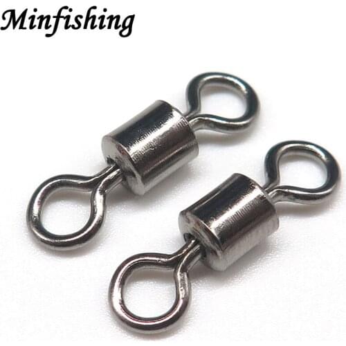 Minfishing 200PCS Ball Bearing Swivel Solid Rings Fishing Connector size 2#-12# Rolling Swivel Ocean Boat Fishing Hooks