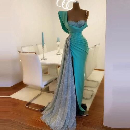 Fashion Sequins Satin Evening Dresses Crystals Sling Side Slit Custom Made Prom Dress robe de soiree Pageant Gowns Abendkleid