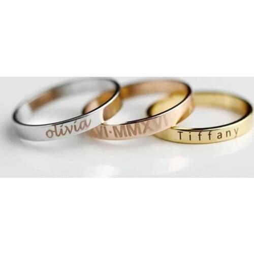 Mens Stainless Steel Engraved Name Date Ring Personalized Custom DIY Jewellery Finger Ring Anillos Mujer Birthday Friends Gift