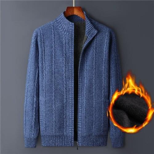 Zip Wool Liner Knit Sweater Male Cardigan Thicken Warm Winter Sweater for men Clothing Casual Coat Jackets Male Black Jumper