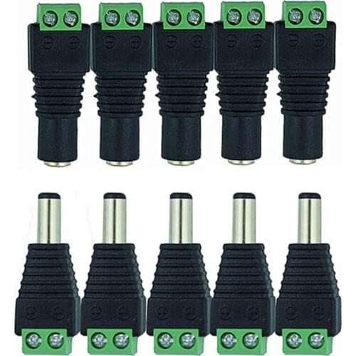 Necen 5Pair CCTV Cameras 2.1mm x 5.5mm DC Connector Power Plug Adapter For 5050 3528 5630 Single Color LED Strip Light