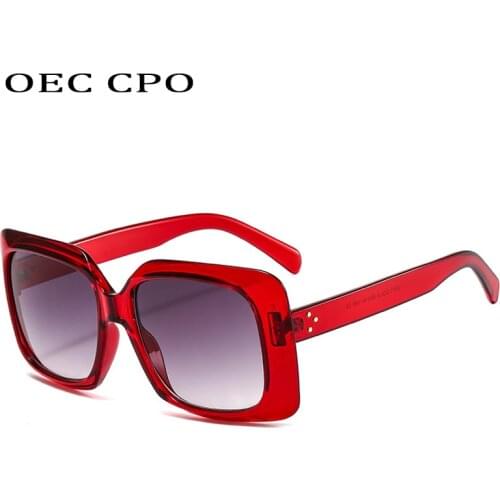 OEC CPO Oversize Square Sunglasses For Women Fashion Plastic Frame Clear Red Women Sun Glasses Men Vintage Rivet Eyewear Female