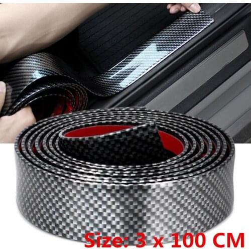 3x100cm Carbon Fiber Rubber Car Door Bumper Strip Guard Anti Scratch Sticker
