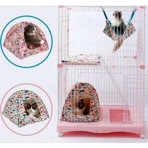 Funny Cat Hammock Fish Design Cotton Canvas Portable Pet Tent For Indoor Cats Cat Accessories Cat Bed