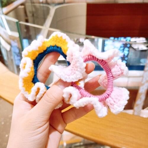 Candy Colors Hair Ties Fashion Wool Furry Scrunchies Soft Elastic Hair Band Round Girls Cute Hair Rope Winter Warm Hair Ropes
