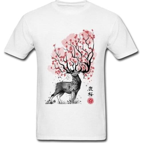 Luxury Basic T-Shirt Crew Neck Sakura Deer Spirit Picture Image Colombia Men T Shirt Short Ireland Male T-shirts Top Quality