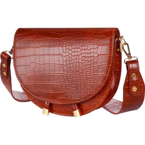 Women Luxury Shoulder Bags Crocodile Pattern Bag Female Crossbody Bag Half Round PU Leather Messenger Bag