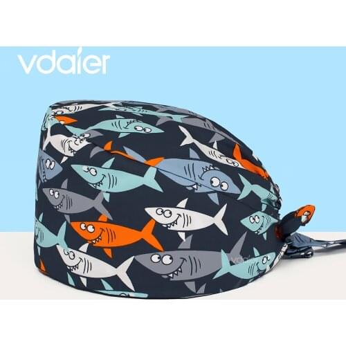 New print cartoon very good quality Hats for Women Adjustable Medical Scrub Cap for Long Hair Working Hat for Doctor Nurse