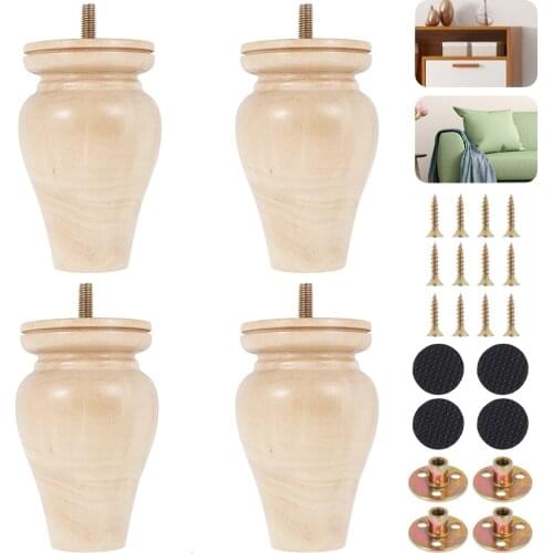 4Pcs/Set Solid Wooden Furniture Replacement Legs Gourd-shaped Sofa Legs Couch Armchair Table Sofa Chair Stool Furniture Feet
