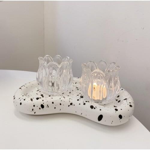 Glass Crystal Flower Tulip Shape Candle Holders Candlestick Wedding Xmas Party Dinner Table Centerpieces Home Wedding Decoration