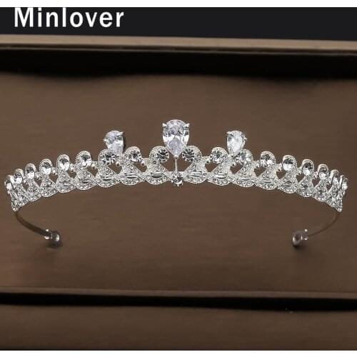 Minlover Simple Heart Cubic Zirconia Tiaras and Crowns Princess Wedding Hair Accessories Women Bride Pageant Diadem HG249