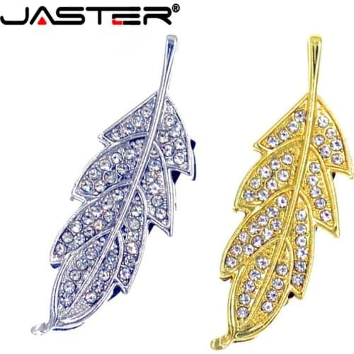 JASTER USB metal golden leaf use flash drive crystal leaves pendrive pen drive 4GB 8GB 16GB 32GB fashion memory stick U disk