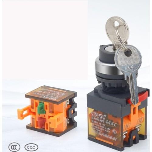 Second Gear Rotary Switch 22mm LA38-11Y2 Power Switch Button Changeover Switch Metal Key Switch Self-locking Third Gear 2NO