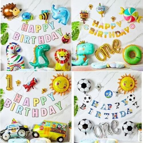 Baby Boy Girl Birthday Party Balloon 1 2 3 4 5 6 year old party Decoration Dinosaur Animal Football Car Theme Decoration