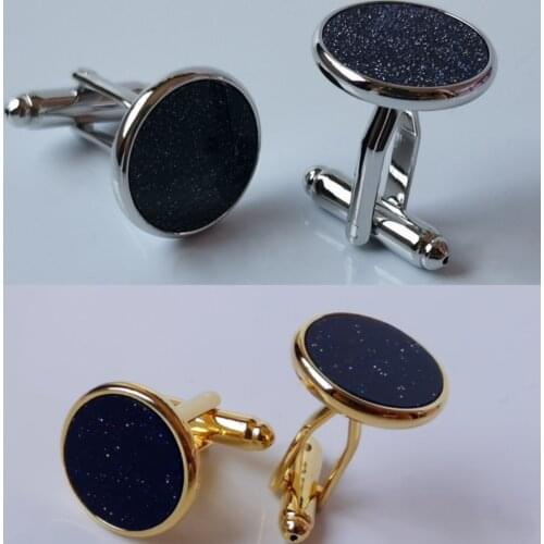 10pairs/lot Blue Sky Star Stone Cufflinks Gold/Silver Round Cuff Links Business Style Mens Jewelry Accessory Wholesale