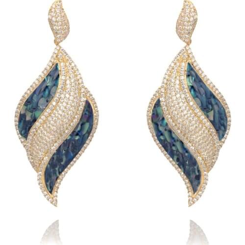 TIRIM Luxury Trendy Abalone Shell Dangle Earrings for Women Full Crystal Zircon Mirco Paved Wedding Drop Earring Fashion Jewelry