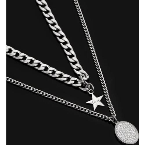 2021 Vintage Multi-layer Chain Choker Necklace for Women Silver Color Litter Star Oval Tag Zircon Crystal Pendant Necklace New