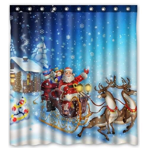 Winter Holiday Merry Christmas Deer pull the Santa Claus Snowflakes Beautiful Gifts Shower Curtain