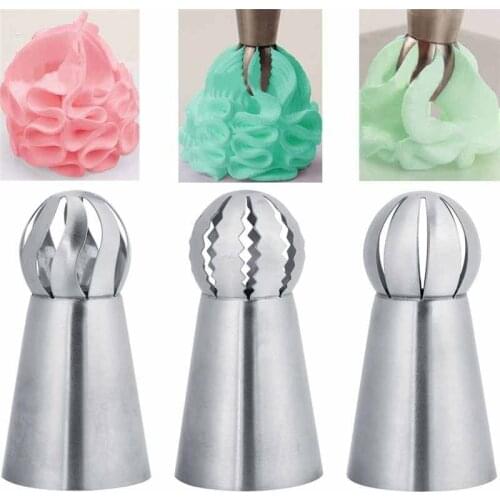 3pcs/set Cupcake Stainless Steel Sphere Ball Shape Icing Piping Nozzles Pastry Cream Tips Flower Torch Pastry Tube Decoration