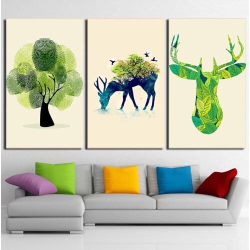 3 Pcs Canvas Art Green Freehand Panel Canvas Painting Wall Art Canvas Posters and Prints Wall Picture for Living Room