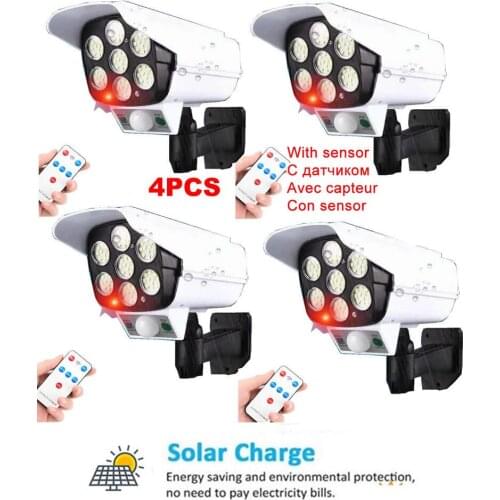 4pcs remote Solar motion sensor lamp light Waterproof Dummy Camera Flashing LED For Outdoor or Indoor Realistic Looking Fake Cam