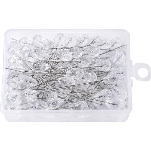 50/100PCS Straight Pins Diamond Pin Crystal Head End Wedding Corsage Boutonniere Floral Bouquet Pins with Plastic Box Sewing Pin