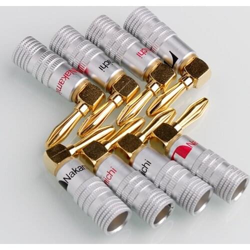 8PCS 4mm Nakamichi Banana Plug Right Angle Speaker Banana Plug Adapter Wire Connector 24K Gold Plated For HiFi