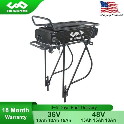 Rear Rack eBike Battery 36V 48V 18Ah 15Ah 13Ah 10Ah With 24-28" Layer Luggage for 350W 500W 750W 1000W Bafang Voilamart Motor