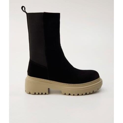 100% genuine Leather Fitted Daily Boots Black Suede boots womens platform half boots flat fitted fashion casual