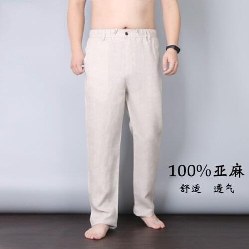 New Mens Thin Linen Casual Fashion Elastic Waist Trousers Wide Leg Pants Men Plus Size100% Flax Loose High Waist Wide Leg Pant