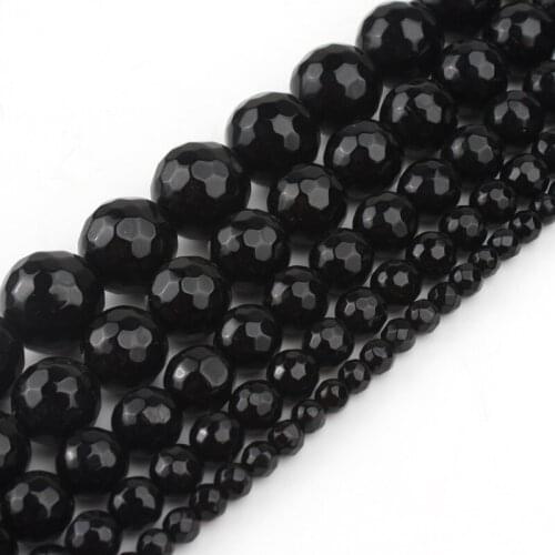 Natural Stone Beads Faceted Black Agates Loose Spacer Beads For DIY Jewelry Making Bracelet Accessories 15''inches 4 6 8 10 12mm