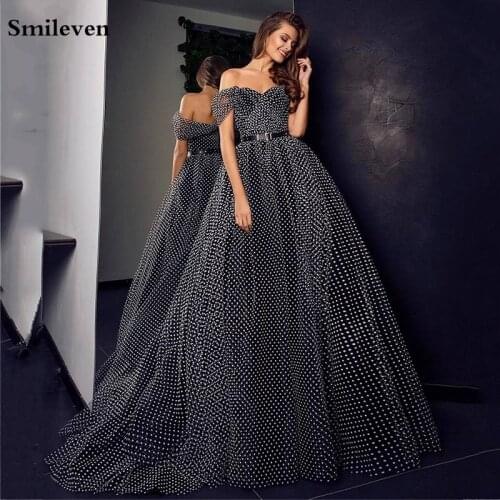 Smileven Polka Dots Tulle Evening Dress Sweetheart Off the Shoulder Ball Gown Formal Dresses Ruched Long Prom Party Dresses