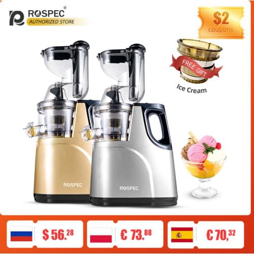 ROSPEC Electric Household Slow Juicer Stainless Steel Fruit Juicer Free Filter Easy Cleaning Extractor for Food Fruit Vegetable