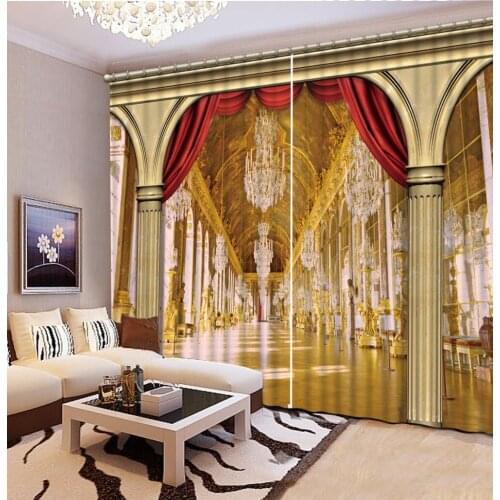 Europe curtain photo Blackout Window Drapes Luxury 3D Curtains For Living room golden curtains