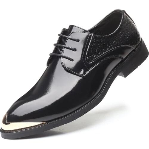 Autumn Male Pointed British Mens Dress Lace Up Oxford Classic Shoes Large Size Formal Leather Shoes For Men