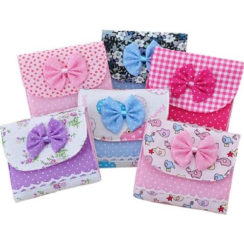 Cute Women Cloth Menstrual Pads Menstrual Bowknot Cotton Sanitary Towel Napkin Pad Purse Holder Easy Bag Organizer