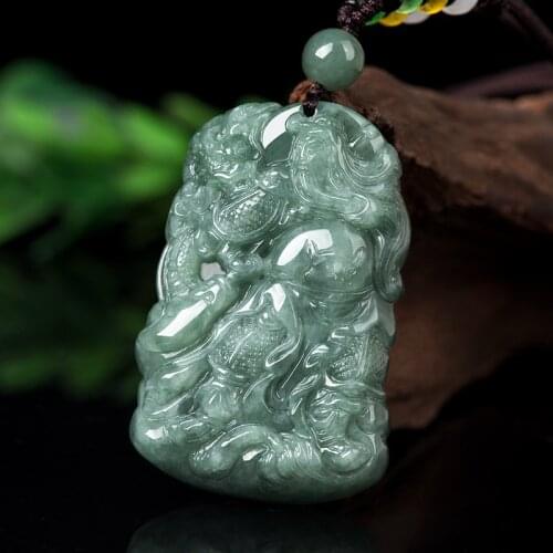 Natural 7A Myanmar jade Hand-Carved guan gong green jade pendant jade necklace men women pendants jade jewelry