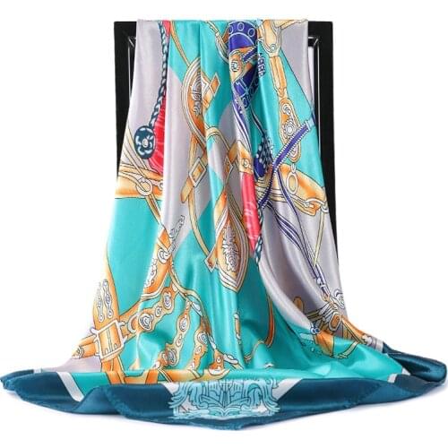 2021 New Sunscreen Headcloth Fashion Kerchief Female High-Grade Silk Scarf Summer Luxury Print Bandana Popular 90X90CM Shawl