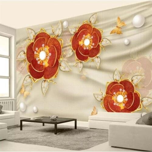 Beibehang Wallpaper custom living room bedroom wallpaper mural 3d luxury ruby flower jewelry TV background wall decoration