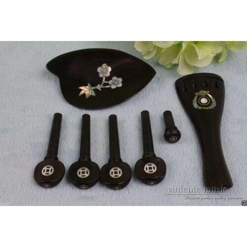 One set ebony 4/4 violin tailpiece Violin peg End pin chin rest nice inlay #706