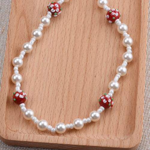 Fashion Simple Faux Pearls Handmade Beads Choker Necklaces Women Jewelry Cute Red Fruit Charm Necklace Gifts