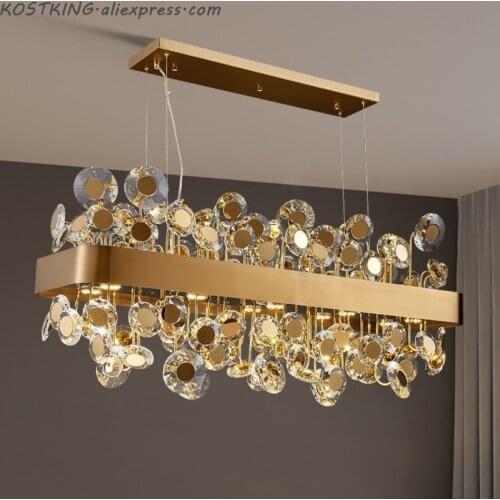 Luxury Black/Gold Chandelier lighting for dining room Rectangle Hanging Light Fixtures Modern kitchen island cristal chandlier