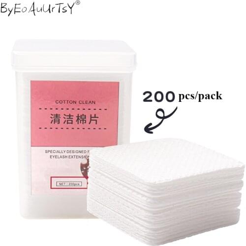 200pcs/box Eyelash Extension Glue Remover Pads Lint-Free Paper Cotton Lashes Grafting Non-woven Glue Cleaning Wipes Makeup Tools