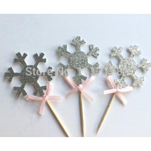 Silver Glitter Snowflake Cupcake Toppers . Winter Wonderland Party. Cupcake Decor. Birthday wedding party cake topper
