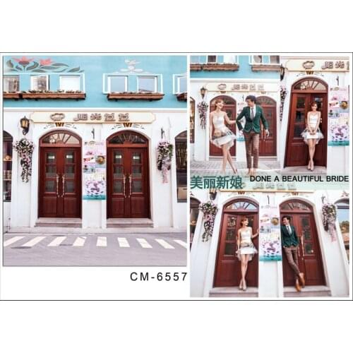 Vintage Hourse Wedding Photography Background Red Door White Wall Street Wedding Backdrops for Photo Studio Valentine Background