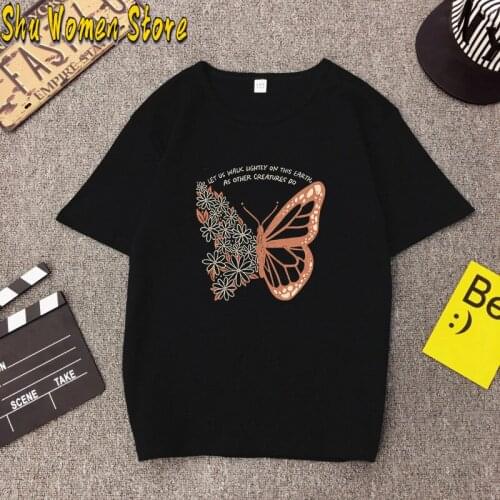 Cute Butterfly T-Shirts Women Summer O-Neck Harajuku Couples Streetwear High Quality Clothing Loose Oversize Tee Top Female