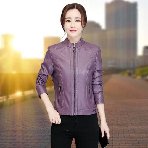 Plus Size Leather Jacket Women New 2021 Womens Leather Coat Short Slim Stand Collar Motorcyle Female Leather Clothing Black