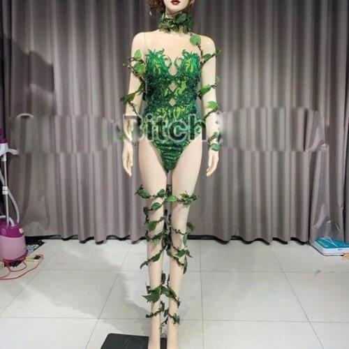 Women stage show jumpsuit Customized Green Jungle party costume dance team bodysuit sexy girl clothing
