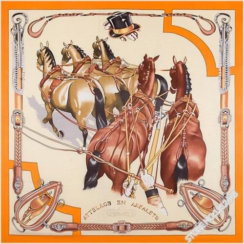 130cm*130cm Women Fashion Twill Silk Euro Brand Animal Hand Oil Painting Ink Horse Square Scarf Horse Print Hot Sale Femal Wrap