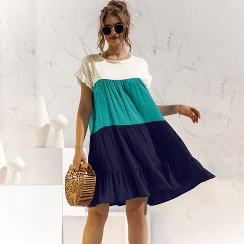 2021 New Summer Fashion Women OverSize Loose Dress Ladies Casual Short Sleeve Big Ruffles Cupcake Dress Female Beach Dresses